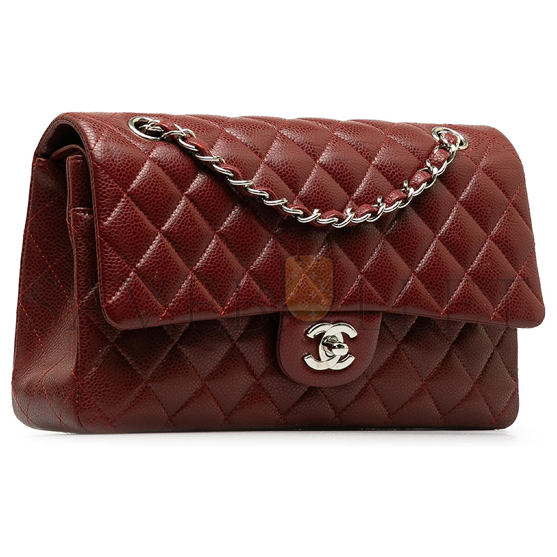 Ch*el master red medium classic caviar double flap dark red a01112 (25*15*6cm)